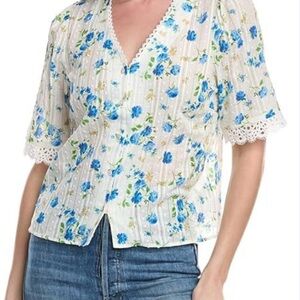 Nanette Lepore Blue Floral Button-Up Blouse